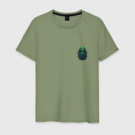 Мужская футболка хлопок с принтом Зелёный Ктулху в Курске, 100% хлопок | прямой крой, круглый вырез горловины, длина до линии бедер, слегка спущенное плечо. | 
