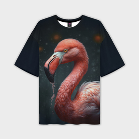 Мужская футболка oversize 3D с принтом Фламинго с каплями воды в Курске,  |  | Тематика изображения на принте: 
