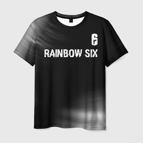 Мужская футболка 3D с принтом Rainbow Six glitch на темном фоне: символ сверху в Петрозаводске, 100% полиэфир | прямой крой, круглый вырез горловины, длина до линии бедер | 