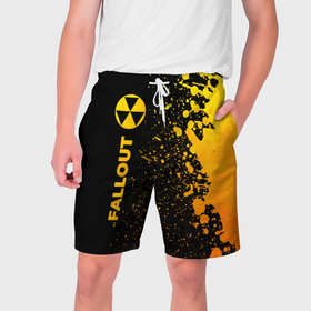 Мужские шорты 3D с принтом Fallout   gold gradient: по вертикали в Екатеринбурге,  полиэстер 100% | прямой крой, два кармана без застежек по бокам. Мягкая трикотажная резинка на поясе, внутри которой широкие завязки. Длина чуть выше колен | 
