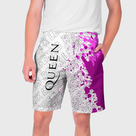 Мужские шорты 3D с принтом Queen rock legends: по вертикали в Курске,  полиэстер 100% | прямой крой, два кармана без застежек по бокам. Мягкая трикотажная резинка на поясе, внутри которой широкие завязки. Длина чуть выше колен | 