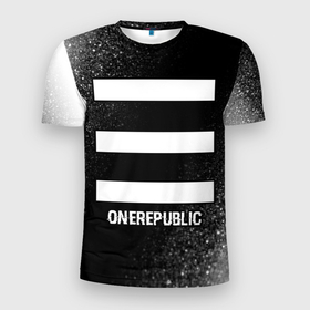 Мужская футболка 3D Slim с принтом OneRepublic glitch на темном фоне в городе Новоалтайск, 100% полиэстер с улучшенными характеристиками | приталенный силуэт, круглая горловина, широкие плечи, сужается к линии бедра | 