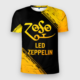 Мужская футболка 3D Slim с принтом Led Zeppelin   gold gradient в Белгороде, 100% полиэстер с улучшенными характеристиками | приталенный силуэт, круглая горловина, широкие плечи, сужается к линии бедра | 
