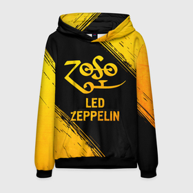 Мужская толстовка 3D с принтом Led Zeppelin   gold gradient в Екатеринбурге, 100% полиэстер | двухслойный капюшон со шнурком для регулировки, мягкие манжеты на рукавах и по низу толстовки, спереди карман-кенгуру с мягким внутренним слоем. | 