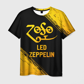 Мужская футболка 3D с принтом Led Zeppelin   gold gradient в Белгороде, 100% полиэфир | прямой крой, круглый вырез горловины, длина до линии бедер | 