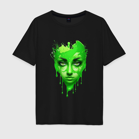 Мужская футболка хлопок Oversize с принтом Green paint face в Санкт-Петербурге, 100% хлопок | свободный крой, круглый ворот, “спинка” длиннее передней части | 