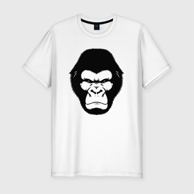 Мужская футболка хлопок Slim с принтом Голова гориллы гравюра в Кировске, 92% хлопок, 8% лайкра | приталенный силуэт, круглый вырез ворота, длина до линии бедра, короткий рукав | 