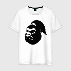 Мужская футболка хлопок с принтом Голова гориллы в Екатеринбурге, 100% хлопок | прямой крой, круглый вырез горловины, длина до линии бедер, слегка спущенное плечо. | 