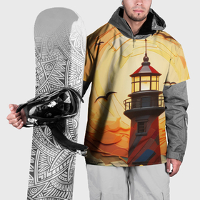 Накидка на куртку 3D с принтом Маяк у моря на закате в Курске, 100% полиэстер |  | Тематика изображения на принте: 