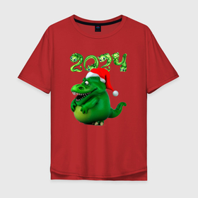 Мужская футболка хлопок Oversize с принтом Толстый дракон 2024 в Санкт-Петербурге, 100% хлопок | свободный крой, круглый ворот, “спинка” длиннее передней части | 