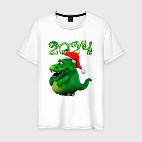 Мужская футболка хлопок с принтом Толстый дракон 2024 в Санкт-Петербурге, 100% хлопок | прямой крой, круглый вырез горловины, длина до линии бедер, слегка спущенное плечо. | 