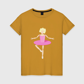 Женская футболка хлопок с принтом Барби балерина в Тюмени, 100% хлопок | прямой крой, круглый вырез горловины, длина до линии бедер, слегка спущенное плечо | 