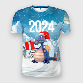 Мужская футболка 3D Slim с принтом New year dragon 2024 в Белгороде, 100% полиэстер с улучшенными характеристиками | приталенный силуэт, круглая горловина, широкие плечи, сужается к линии бедра | 