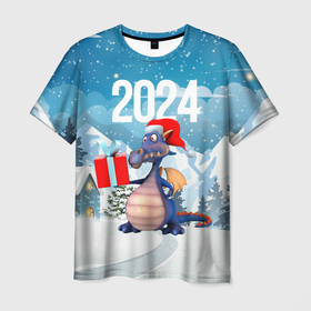 Мужская футболка 3D с принтом New year dragon 2024 в Курске, 100% полиэфир | прямой крой, круглый вырез горловины, длина до линии бедер | Тематика изображения на принте: 