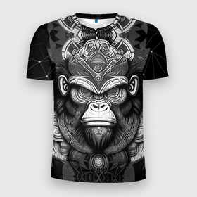 Мужская футболка 3D Slim с принтом Кинг Конг  король обезьян на фоне созвездия в Курске, 100% полиэстер с улучшенными характеристиками | приталенный силуэт, круглая горловина, широкие плечи, сужается к линии бедра | 