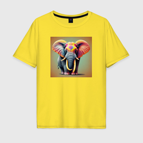Мужская футболка хлопок Oversize с принтом Слон красочный стиль в Курске, 100% хлопок | свободный крой, круглый ворот, “спинка” длиннее передней части | 