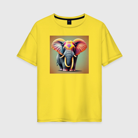 Женская футболка хлопок Oversize с принтом Слон красочный стиль в Петрозаводске, 100% хлопок | свободный крой, круглый ворот, спущенный рукав, длина до линии бедер
 | 