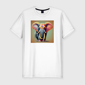 Мужская футболка хлопок Slim с принтом Слон красочный стиль в Петрозаводске, 92% хлопок, 8% лайкра | приталенный силуэт, круглый вырез ворота, длина до линии бедра, короткий рукав | 
