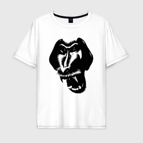 Мужская футболка хлопок Oversize с принтом Гиббон в Санкт-Петербурге, 100% хлопок | свободный крой, круглый ворот, “спинка” длиннее передней части | 