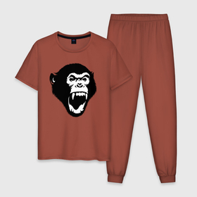 Мужская пижама хлопок с принтом Шимпанзе кричит в Белгороде, 100% хлопок | брюки и футболка прямого кроя, без карманов, на брюках мягкая резинка на поясе и по низу штанин
 | 