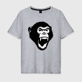 Мужская футболка хлопок Oversize с принтом Шимпанзе кричит в Белгороде, 100% хлопок | свободный крой, круглый ворот, “спинка” длиннее передней части | 