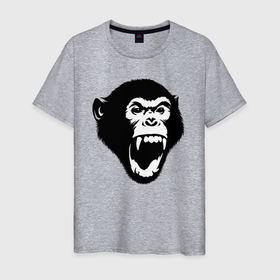 Мужская футболка хлопок с принтом Шимпанзе кричит в Белгороде, 100% хлопок | прямой крой, круглый вырез горловины, длина до линии бедер, слегка спущенное плечо. | 