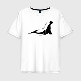 Мужская футболка хлопок Oversize с принтом Морской котик трафарет в Новосибирске, 100% хлопок | свободный крой, круглый ворот, “спинка” длиннее передней части | Тематика изображения на принте: 