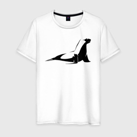 Мужская футболка хлопок с принтом Морской котик трафарет в Новосибирске, 100% хлопок | прямой крой, круглый вырез горловины, длина до линии бедер, слегка спущенное плечо. | 