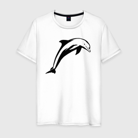 Мужская футболка хлопок с принтом Дельфин трафарет в Санкт-Петербурге, 100% хлопок | прямой крой, круглый вырез горловины, длина до линии бедер, слегка спущенное плечо. | 