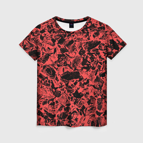 Женская футболка 3D с принтом Каменная текстура коралловый в Екатеринбурге, 100% полиэфир ( синтетическое хлопкоподобное полотно) | прямой крой, круглый вырез горловины, длина до линии бедер | 