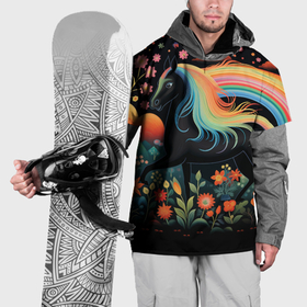 Накидка на куртку 3D с принтом Лошадка с радужной гривой в стиле фолк арт в Петрозаводске, 100% полиэстер |  | 