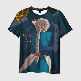 Мужская футболка 3D с принтом Ходячий замок любовь Софи и Хаула в Курске, 100% полиэфир | прямой крой, круглый вырез горловины, длина до линии бедер | 