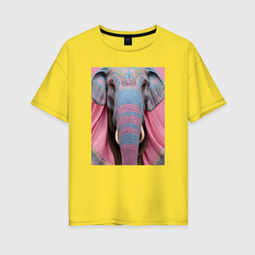 Женская футболка хлопок Oversize с принтом Красочная морда слона индийский стиль , 100% хлопок | свободный крой, круглый ворот, спущенный рукав, длина до линии бедер
 | 