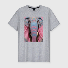 Мужская футболка хлопок Slim с принтом Красочная морда слона индийский стиль в Курске, 92% хлопок, 8% лайкра | приталенный силуэт, круглый вырез ворота, длина до линии бедра, короткий рукав | 