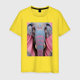 Мужская футболка хлопок с принтом Красочная морда слона индийский стиль в Петрозаводске, 100% хлопок | прямой крой, круглый вырез горловины, длина до линии бедер, слегка спущенное плечо. | 
