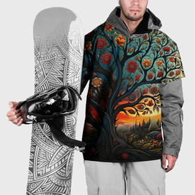Накидка на куртку 3D с принтом Цветущее дерево в стиле фолк арт в Новосибирске, 100% полиэстер |  | Тематика изображения на принте: 