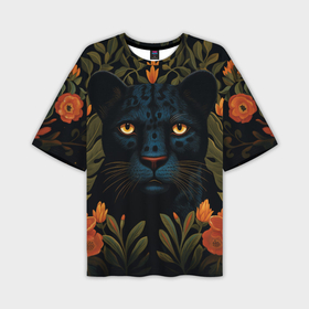 Мужская футболка oversize 3D с принтом Черная пантера в стиле фолк арт в Курске,  |  | Тематика изображения на принте: 