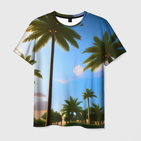 Мужская футболка 3D с принтом Пальмы Лос Анджелеса , 100% полиэфир | прямой крой, круглый вырез горловины, длина до линии бедер | 