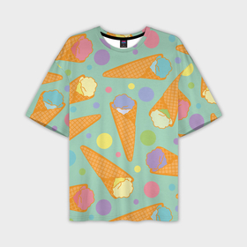 Мужская футболка oversize 3D с принтом разноцветные шарики мороженого в Тюмени,  |  | Тематика изображения на принте: 
