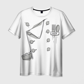 Мужская футболка 3D с принтом Шеф поварской китель в Кировске, 100% полиэфир | прямой крой, круглый вырез горловины, длина до линии бедер | 