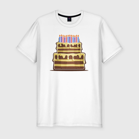 Мужская футболка хлопок Slim с принтом Праздничный тортик в Тюмени, 92% хлопок, 8% лайкра | приталенный силуэт, круглый вырез ворота, длина до линии бедра, короткий рукав | 