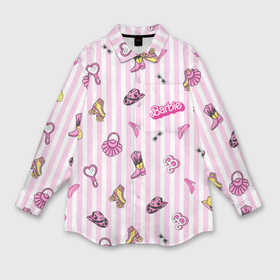 Женская рубашка oversize 3D с принтом Барби   розовая полоска и аксессуары в Новосибирске,  |  | 