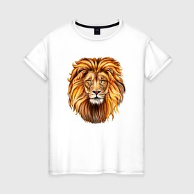 Женская футболка хлопок с принтом Самый красивый лев в Белгороде, 100% хлопок | прямой крой, круглый вырез горловины, длина до линии бедер, слегка спущенное плечо | 