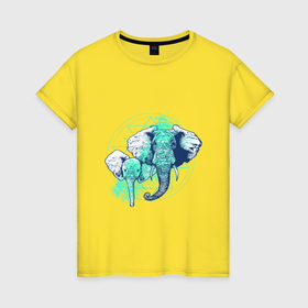 Женская футболка хлопок с принтом Голова слонов в Петрозаводске, 100% хлопок | прямой крой, круглый вырез горловины, длина до линии бедер, слегка спущенное плечо | 