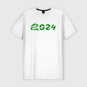 Мужская футболка хлопок Slim с принтом Зеленый дракон 2024 деревянный в Екатеринбурге, 92% хлопок, 8% лайкра | приталенный силуэт, круглый вырез ворота, длина до линии бедра, короткий рукав | Тематика изображения на принте: 