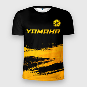 Мужская футболка 3D Slim с принтом Yamaha   gold gradient: символ сверху в Новосибирске, 100% полиэстер с улучшенными характеристиками | приталенный силуэт, круглая горловина, широкие плечи, сужается к линии бедра | 