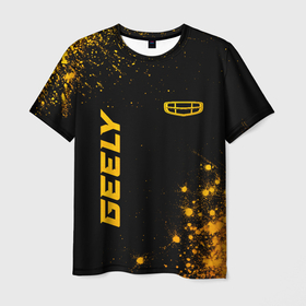 Мужская футболка 3D с принтом Geely   gold gradient: надпись, символ , 100% полиэфир | прямой крой, круглый вырез горловины, длина до линии бедер | Тематика изображения на принте: 