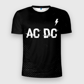Мужская футболка 3D Slim с принтом AC DC glitch на темном фоне: символ сверху в Курске, 100% полиэстер с улучшенными характеристиками | приталенный силуэт, круглая горловина, широкие плечи, сужается к линии бедра | 