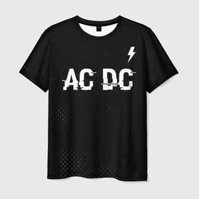 Мужская футболка 3D с принтом AC DC glitch на темном фоне: символ сверху в Курске, 100% полиэфир | прямой крой, круглый вырез горловины, длина до линии бедер | 