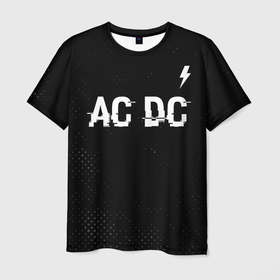 Мужская футболка 3D с принтом AC DC glitch на темном фоне: символ сверху в Ухте, 100% полиэфир | прямой крой, круглый вырез горловины, длина до линии бедер | 